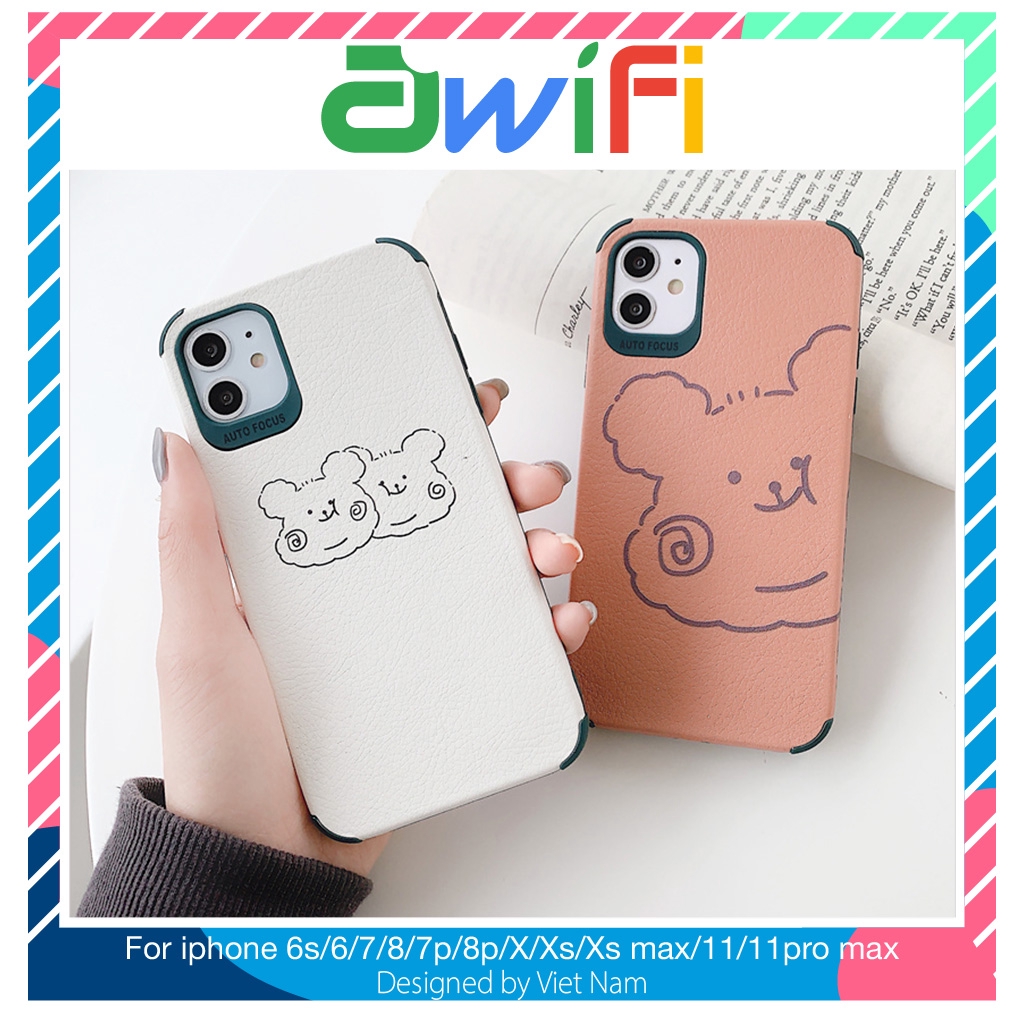 Ốp lưng iphone da Auto Focus gấu má xoăn cute 6splus/7/7plus/8/8plus/x/xr/xs/11/12/pro/max/plus/promax - Awifi Case V1-1