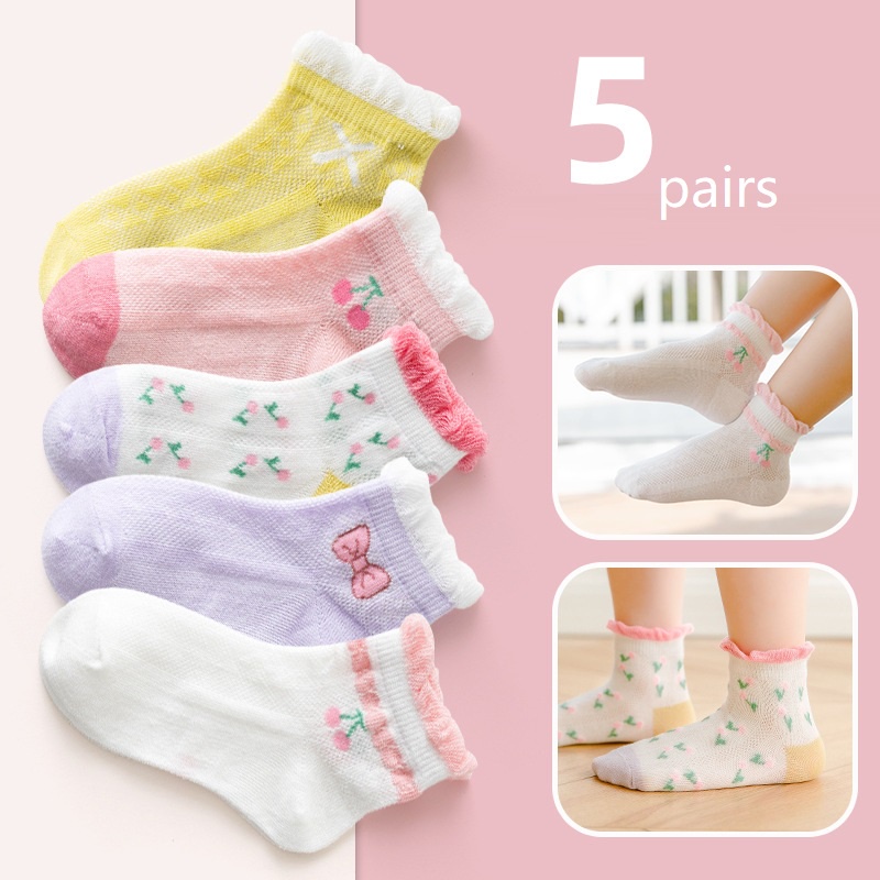 Set 5 Đôi Vớ Cotton Họa Tiết Trái Cây Hoạt Hình Cho Bé Từ 1-12 Tuổi