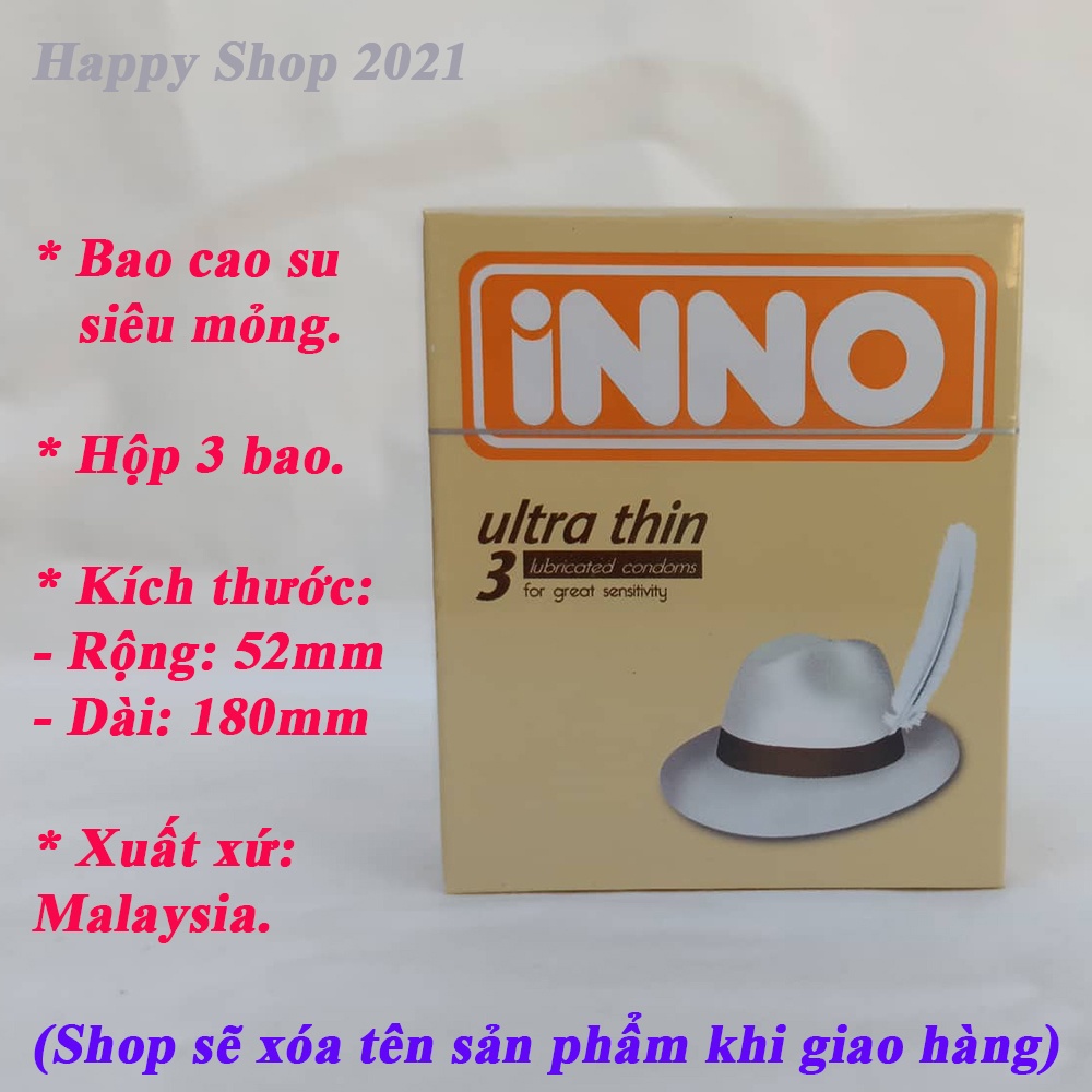 Bao cao su INNO Ultrathin 3 (hộp 3 cái bcs) - bao siêu mỏng tạo cảm giác thật