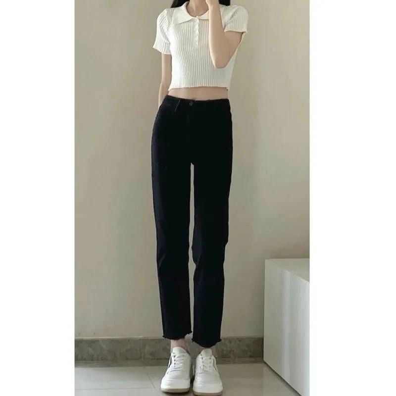 Quần jean FAENGU ống đứng đen trơn cạp cao hách chân , quần bò giãn xuông đen trơn chất đẹp hàng Quảng Châu by YANSOJD05