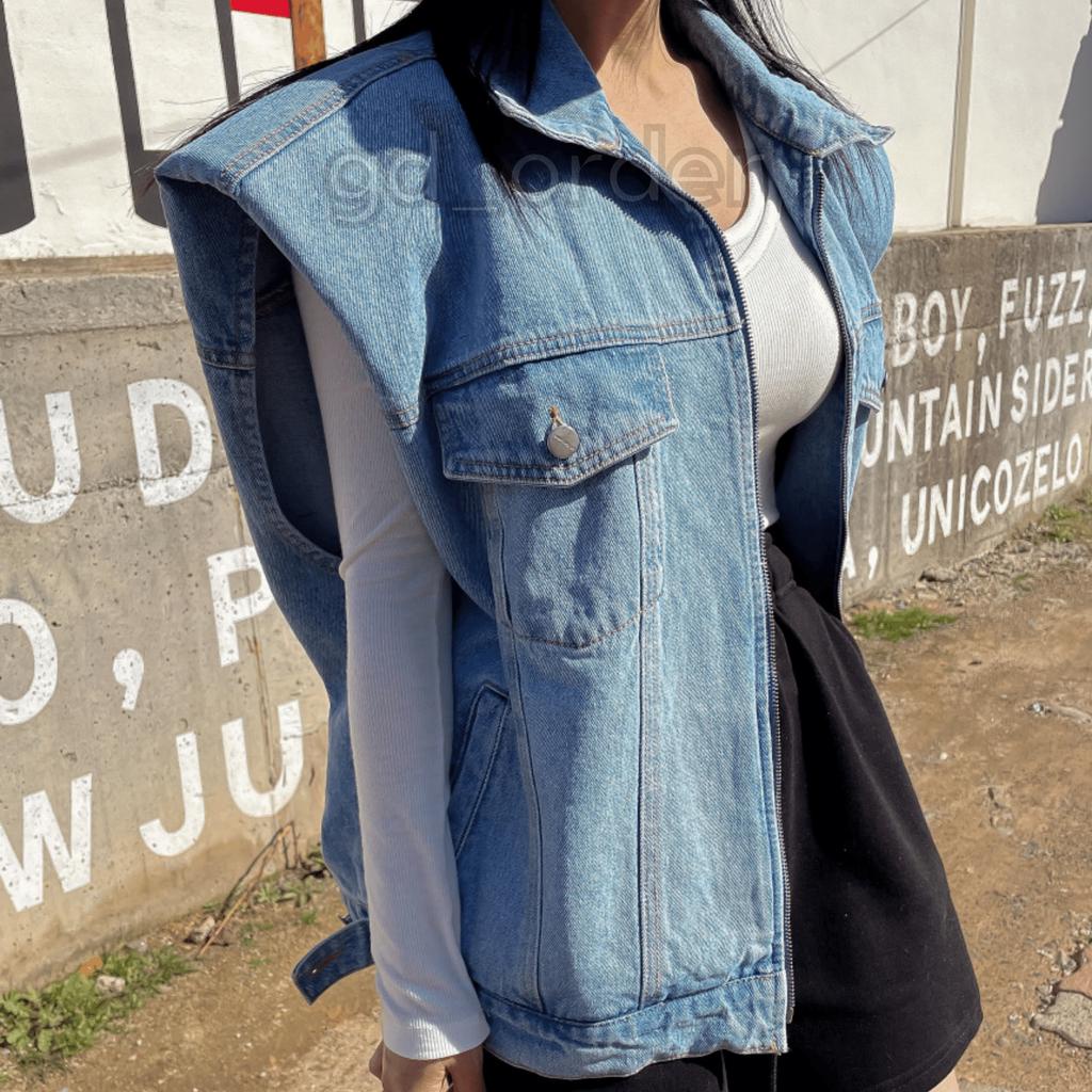 Kh9|Áo khoác jeans bò tanktop cá tính hàn quốc chất denim rộng túi hộp đi chơi, đi học gd_order