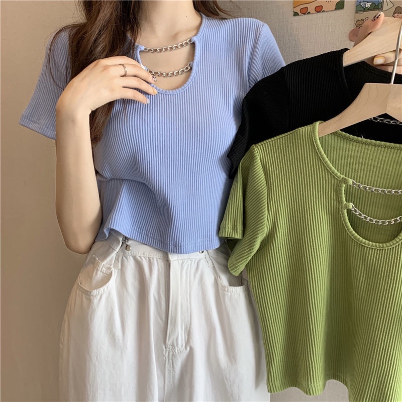 【Yuki】Áo croptop nữ xinh cách điệu cổ áo