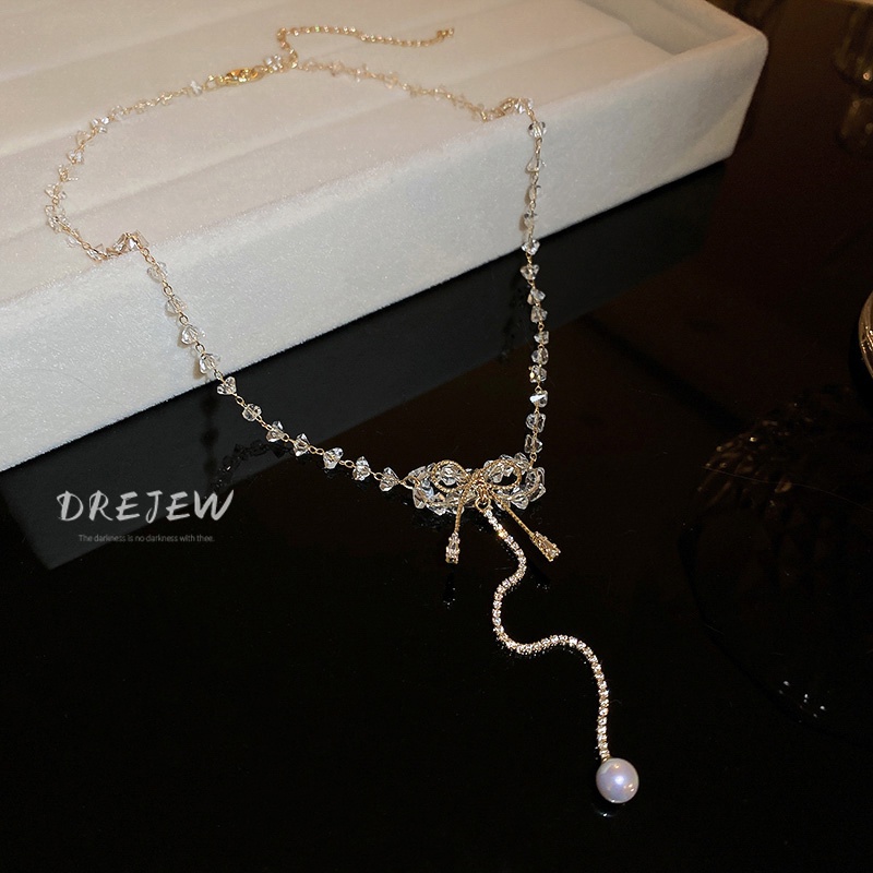 DREJEW Dây Chuyền Mạ Vàng Mặt Hình Nơ Đính Đá Zircon Thời Trang