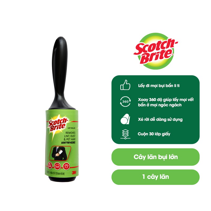 Cây lăn bụi Scotch Brite 3M 30 lớp đa năng, lớp keo siêu dính, lấy sạch mọi vết bẩn 863R -30
