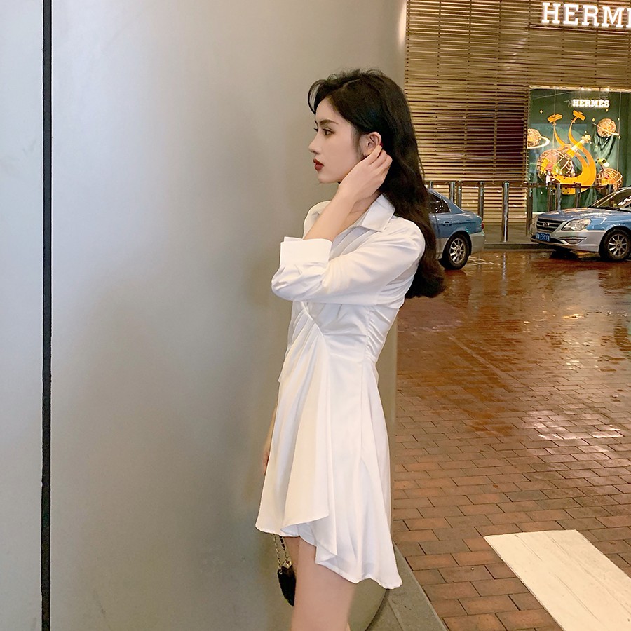 Xiaozhainv Đầm trắng chất Chiffon tay ngắn thiết kế hợp thời trang dành cho nữ | BigBuy360 - bigbuy360.vn