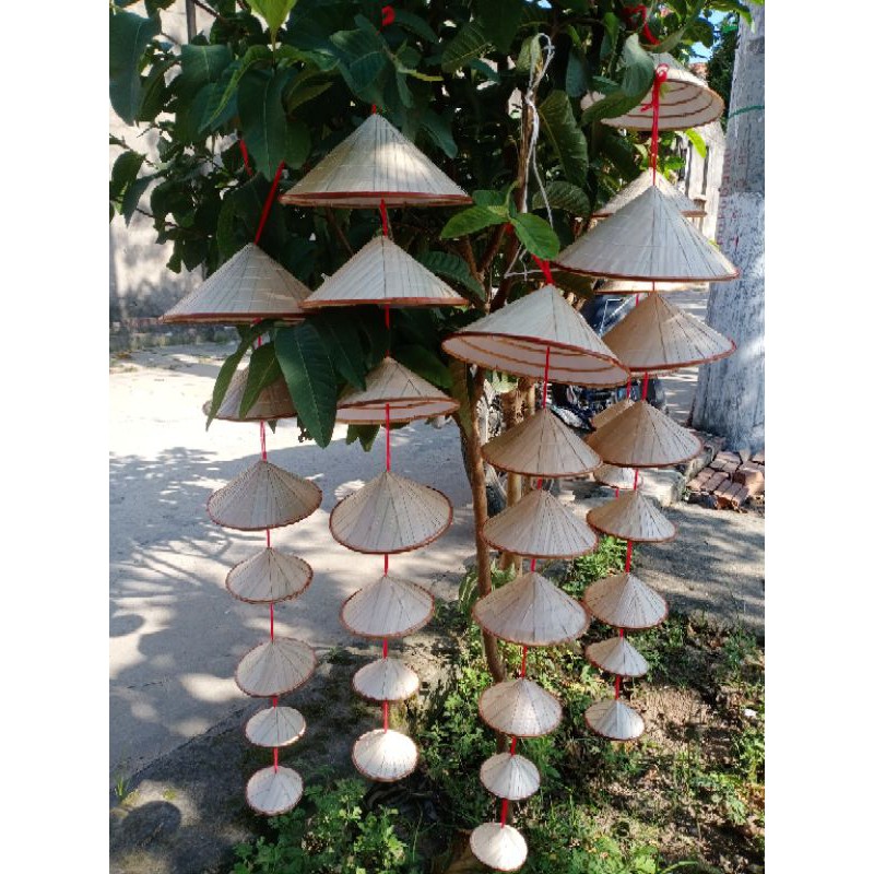 Nón lá xỏ dây trang trí, dây 7 nón lá mini