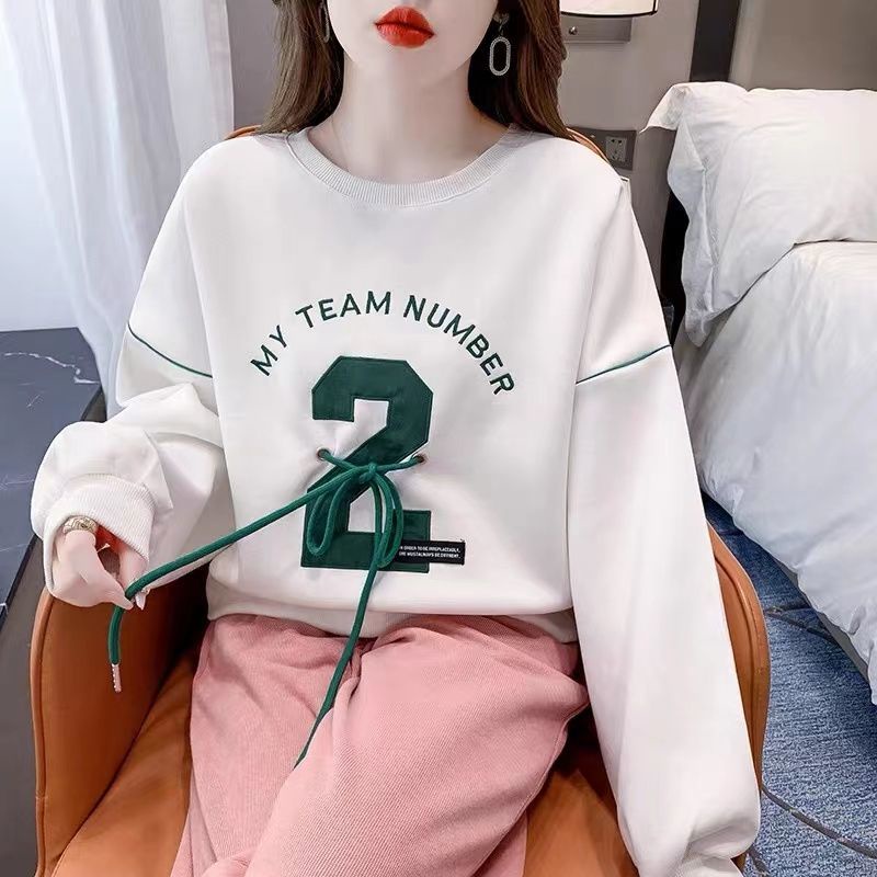 Áo thun lửng chui đầu dáng rộng màu trắng thêu họa tiết phong cách thời trang mùa thu 2022 mới