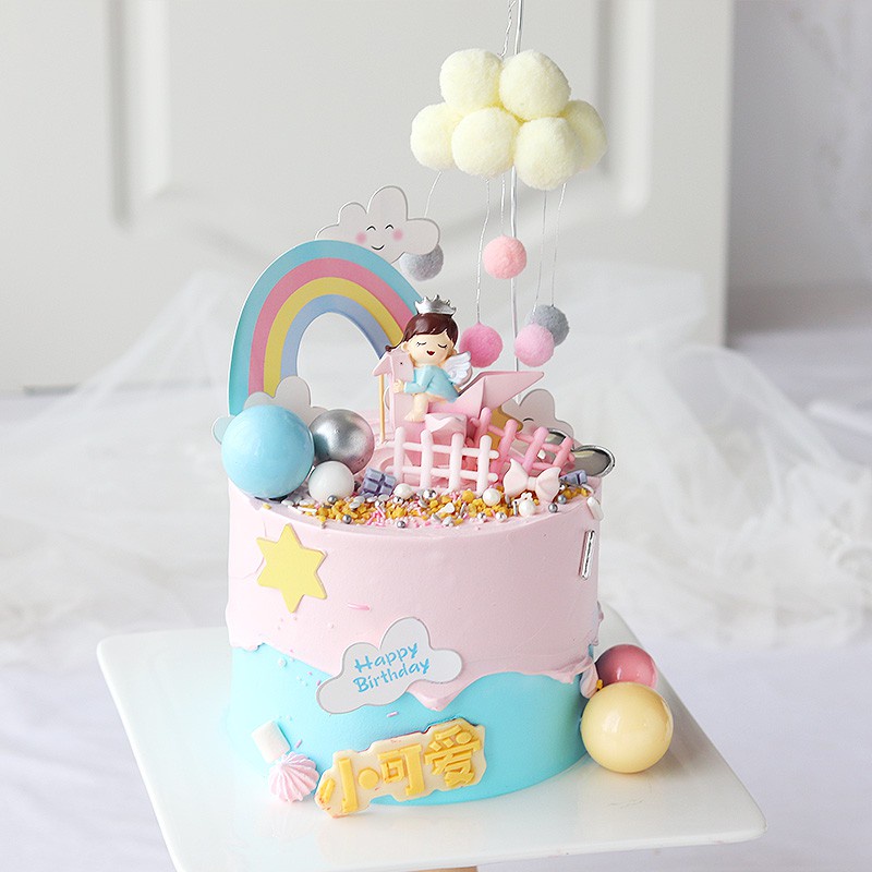 Bộ Phụ Kiện Trang Trí Bánh Kem Hình Cầu Vồng Hoạt Hình Dễ Thương