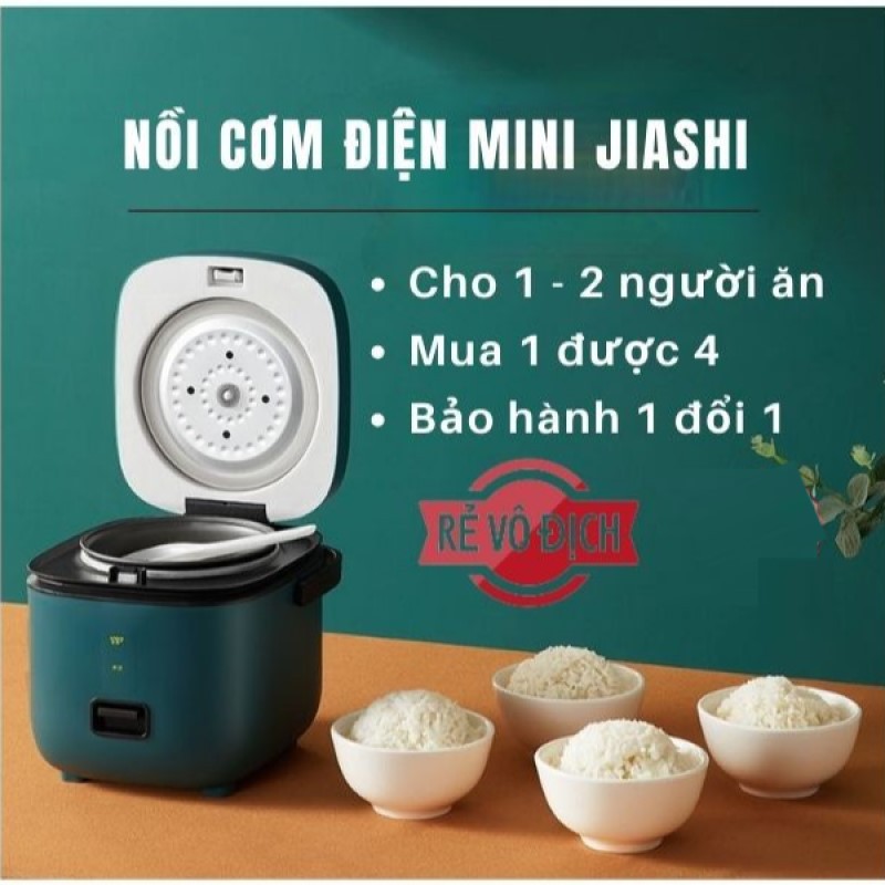 Nồi Cơm Điện Mini Đa Năng JIASHI 0,8L Dùng Nấu Cơm, Nấu Cháo, Hầm, Chưng, Hấp, Luộc cho 1 đến 2 người ăn