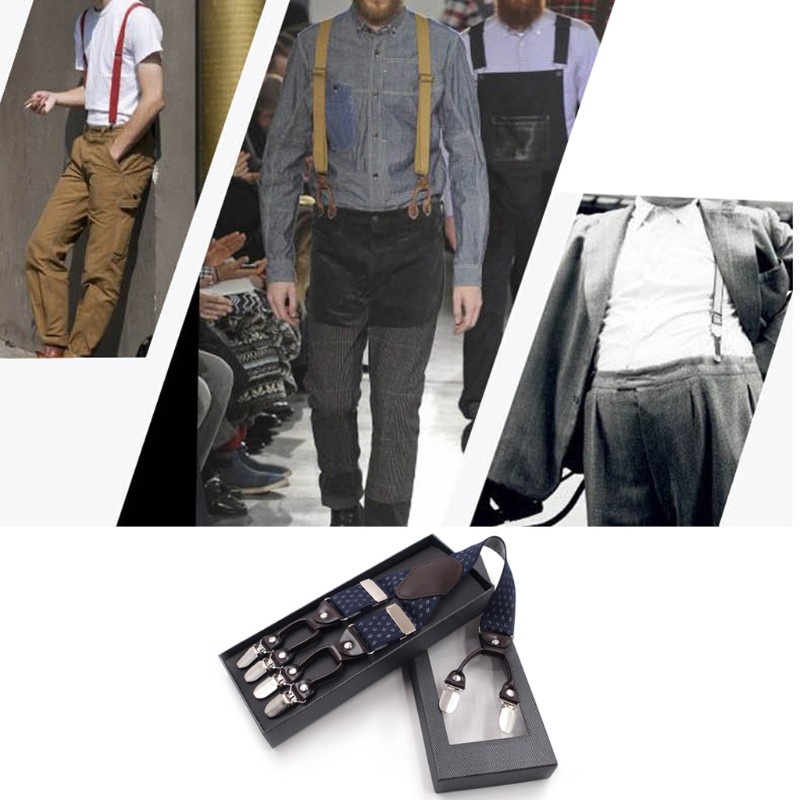 Dây đai quần vải dệt hoa văn chữ Y có 6 kẹp co giãn chống trượt tùy chỉnh thời trang cho nam