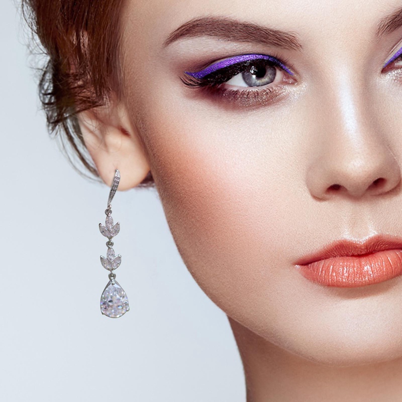 Khuyên Tai Dạng Treo Đính Đá Zircon Màu Bạc Sang Trọng Cho Nữ