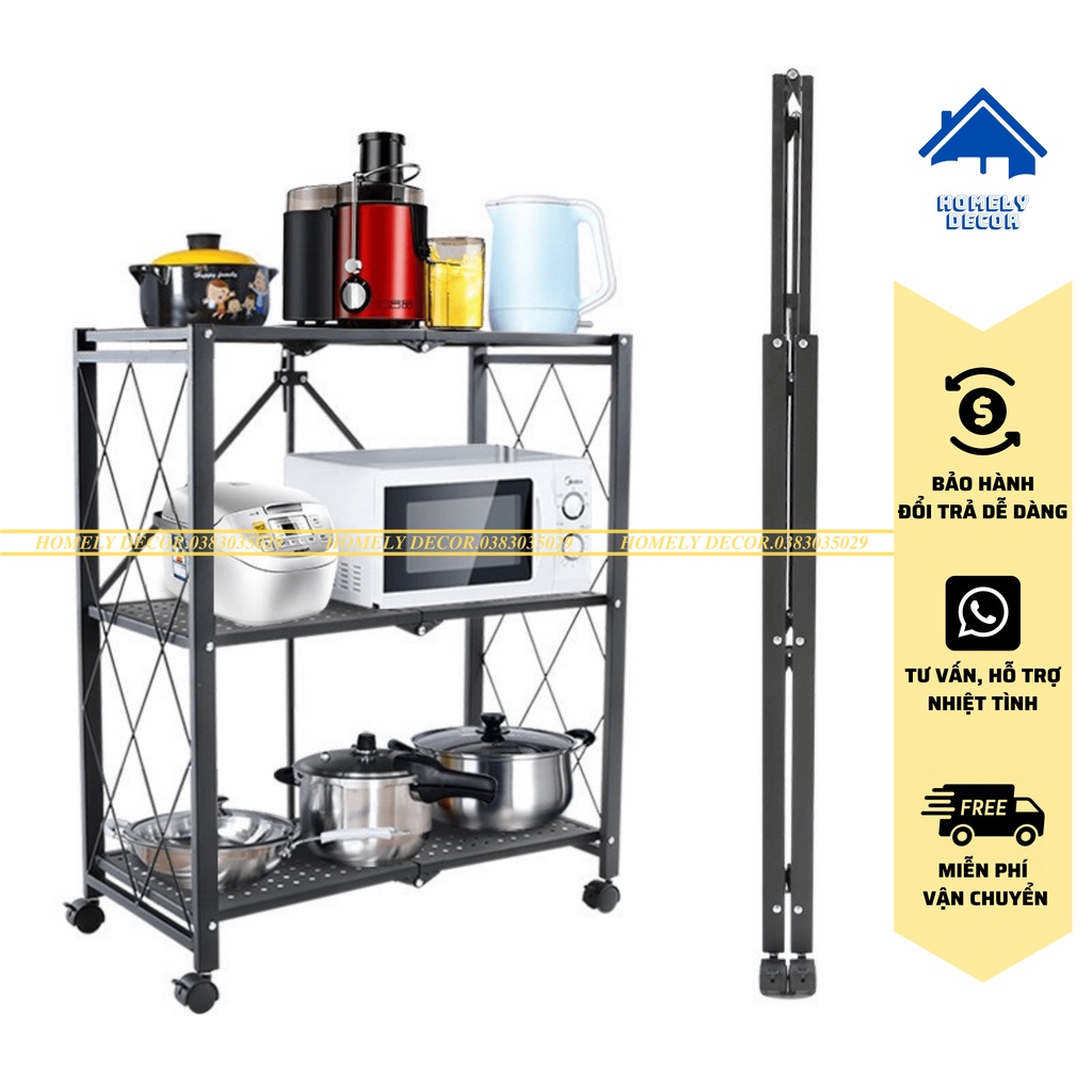 🚛FREESHIP 🆓 Kệ Sắt - Kệ Để Đồ Đa Năng Gấp Gọn Có Bánh Xe 3 Tầng Tiện Ích Cho Nhà Bếp, Phòng Ngủ, Phòng Khách