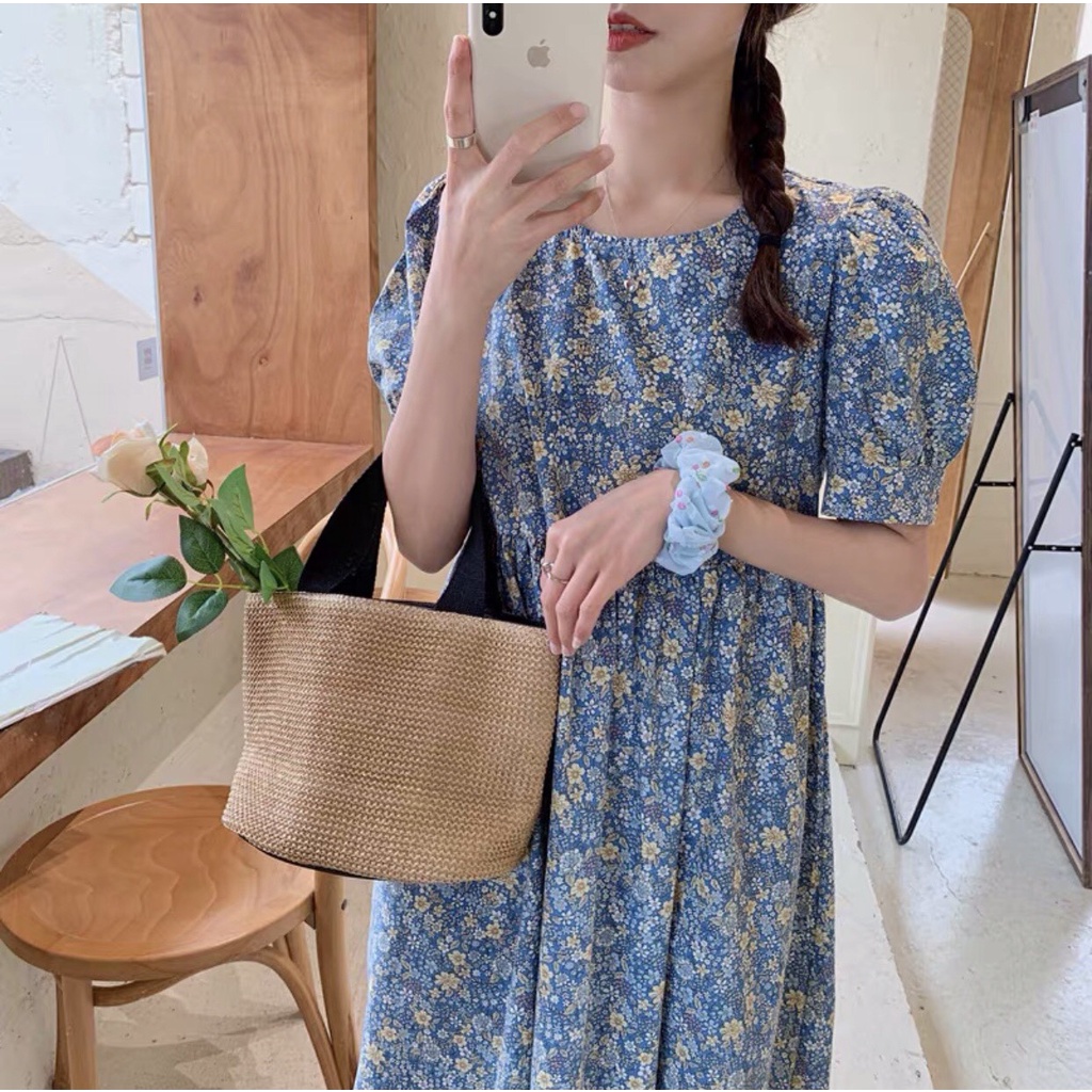 Đầm - Váy babydoll hoa nhí tay bồng chất thô siêu xinh