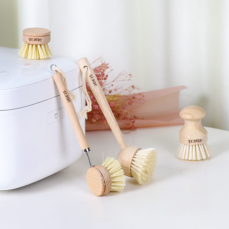 Bàn chải cán gỗ tự nhiên đa năng Brush Wood-Tonic Home hàng chính hãng dùng cho nhà bếp, nhà tắm
