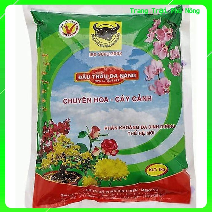 Phân Bón Đầu Trâu NPK 17-12-7 +TE - Gói 1kg Đa Dinh Dưỡng chuyên hoa cây cảnh chồi lá khỏe ra hoa nhiều