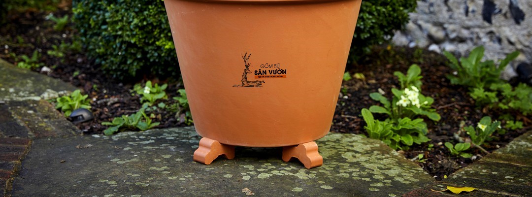 Bộ 3 chân kê chậu trồng cây bằng gốm đất nung (set 3 terracotta pot feet) size ĐẠI 7x7.5x6cm gốm sứ sân vườn Bình Dương