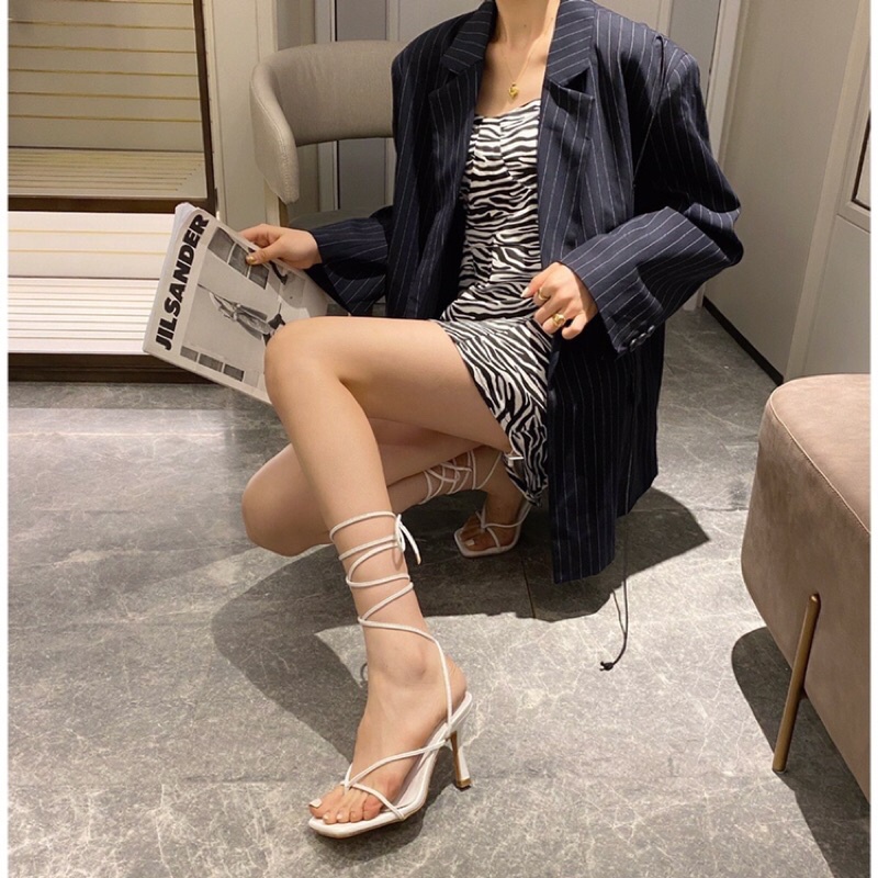 Giày sandal nữ quai mảnh kẹp ngón dây dài cuốn cổ chân siêu chảnh