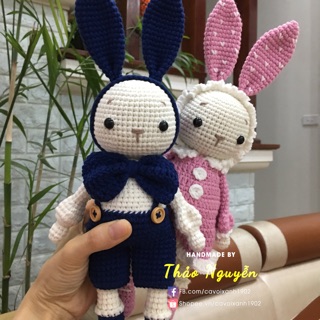 Combo cặp thỏ handmade móc bằng len jean