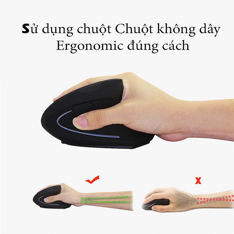 Chuột Không Dây Ergonomic Mouse 2.4 GHz Chống mỏi tay-Chuột văn phòng thế hệ mới bảo vệ cổ tay