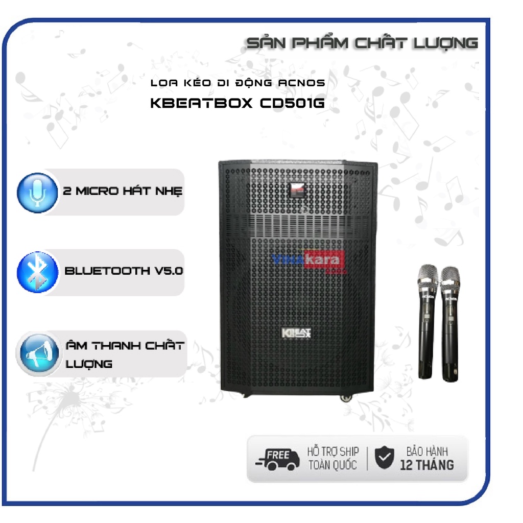 Loa kéo di động Acnos Beatbox CD501G, Loa karaoke 5 tấc, 2 Micro UHF
