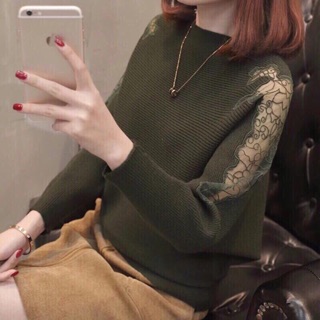 Áo len cánh rơi phối ren