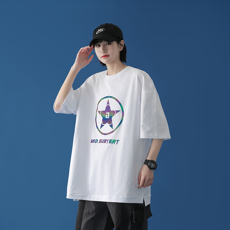 Áo thun nam nữ ngắn tay form rộng in phản quang ngôi sao năm cánh, chất thun cotton xịn mềm mát mặc mùa hè | BigBuy360 - bigbuy360.vn
