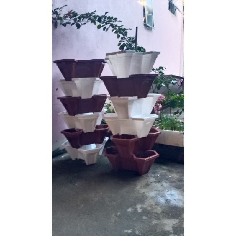 Bộ Chậu Chậu nhựa xếp tầng tháp trồng cây cảnh, trồng hoa, trồng rau củ tiết kiệm không gian- Chậu tam giác xếp tầng