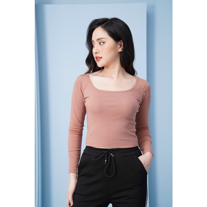 Áo Croptop Nữ Minchi Cotton Borip Cổ Tròn Thu Đông 2021 Dài Tay Co Giãn Đơn Giản Basic Trẻ Trung Năng Động | BigBuy360 - bigbuy360.vn