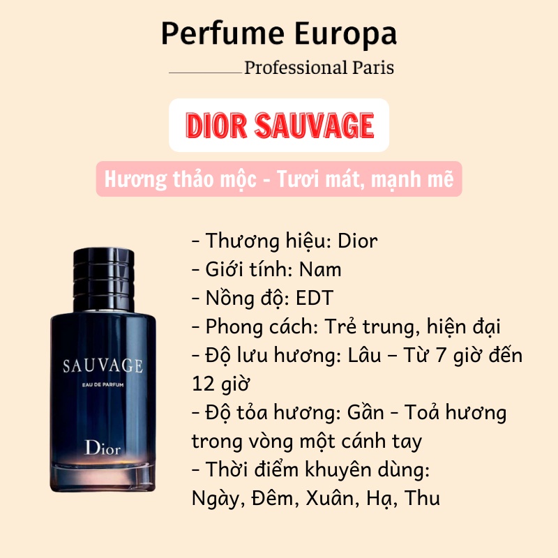Nước hoa nam Christian Dior Sauvage EDP 100ml, dầu thơm Dior chính hãng mạnh mẽ, trẻ trung lưu hương lâu