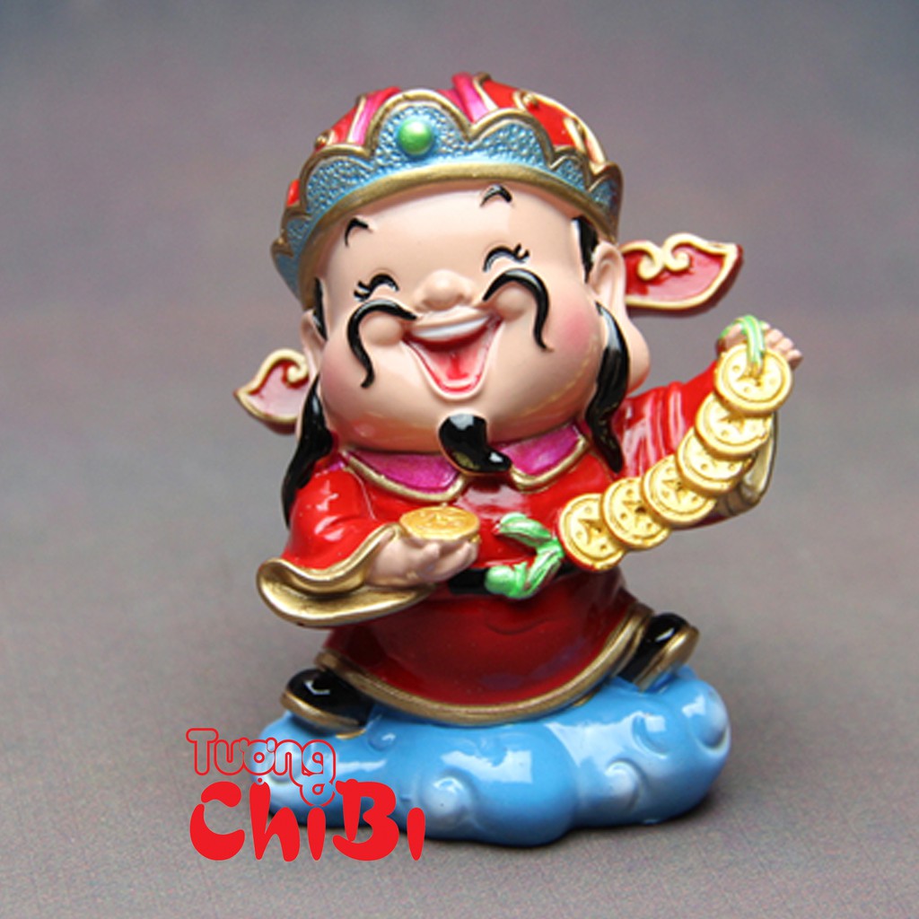 Bộ 05 tượng chibi Thần Tài may mắn 7.5cm kèm đế gỗ