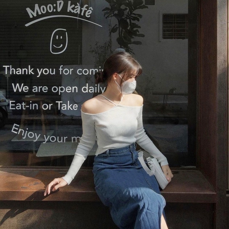 Áo kiểu dây yếm phối tay dài y3 vải gân