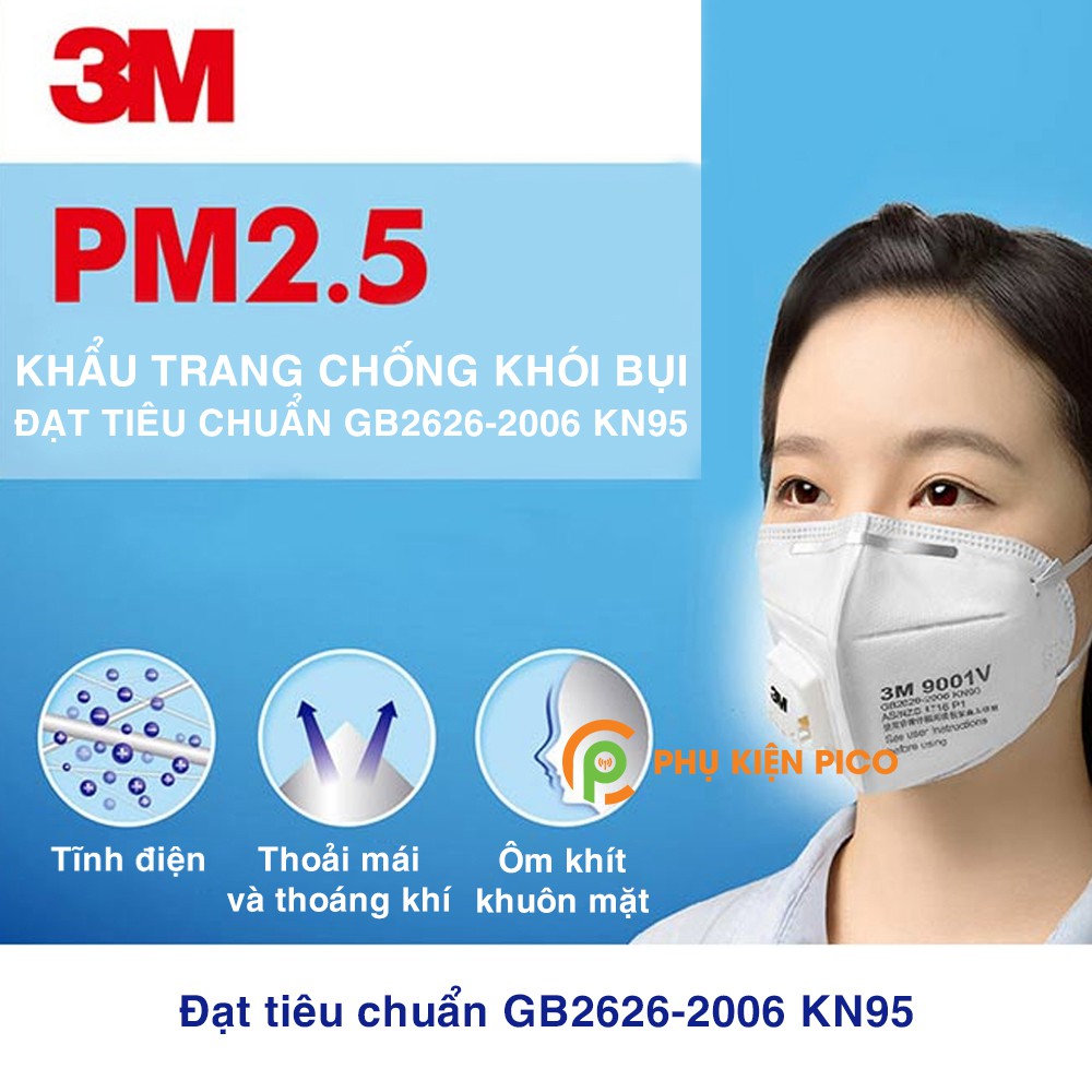 Khẩu trang 3M 9501V+ Chống bụi siêu mịn 2.5PM (1 cái) - Khẩu trang chuẩn KN95 siêu kín bảo vệ an toàn sức khỏe