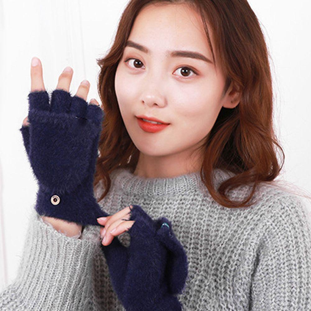 Găng Tay Hở Ngón Mùa Thu Đông Bằng polyester Dày Dặn Màu Trơn