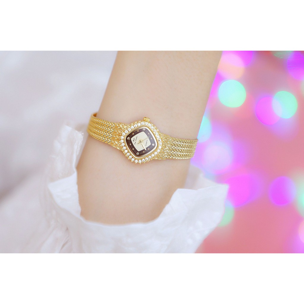 Đồng hồ nữ mặt vuông, đồng hồ nữ chính hãng BEE SISTER dây lắc siêu sang, đính đá cao cấp, cực kỳ thời trang