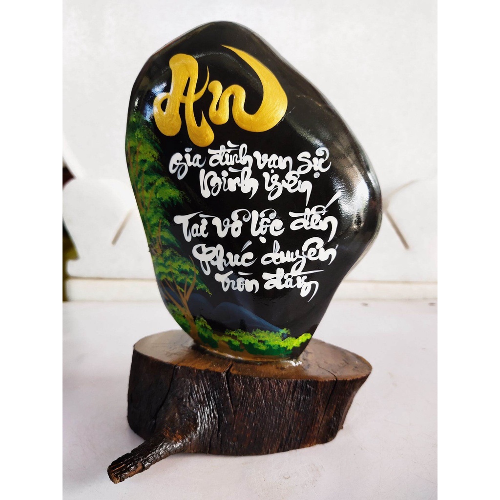 Thư pháp trên đá đen tuyền 💯 tự nhiên .. Giá gốc tại xưởng, Khắc chữ thư pháp theo yêu cầu c