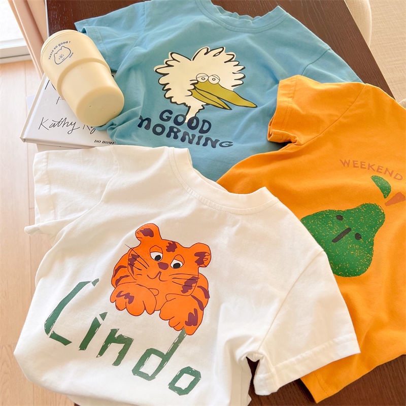 Áo Thun Tay Ngắn Chất Liệu Cotton In Họa Tiết Hoạt Hình Thời Trang Mùa Hè 2022 Cho Bé