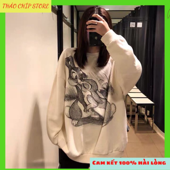 🔥HÀNG NEW🔥Áo Sweater Nỉ Hình Đôi Thỏ🐇🐇Chất liệu nỉ Cotton mặc co dãn vô cùng thoải mái •  Thiết kế Basic dễ phối đồ. | BigBuy360 - bigbuy360.vn