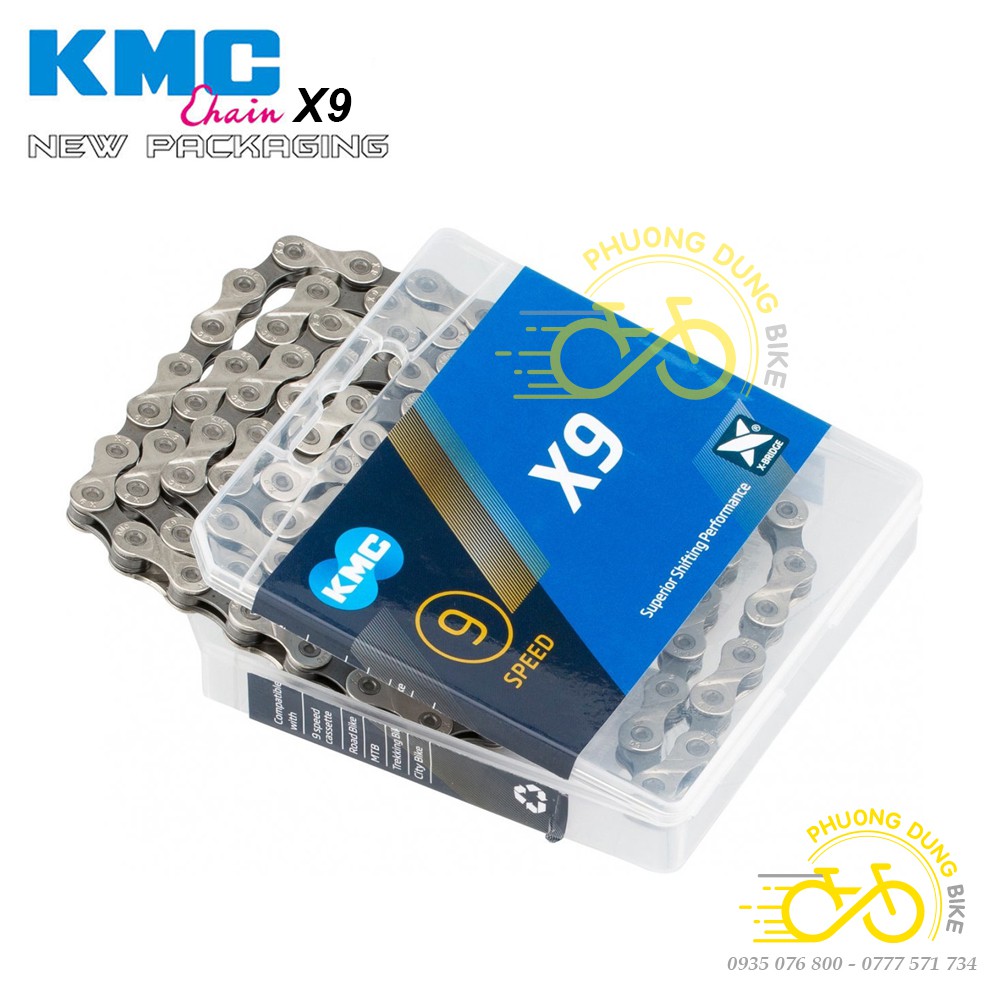 Xích sên xe đạp KMC X9 116L 9 Speed - Fullbox Chính Hãng