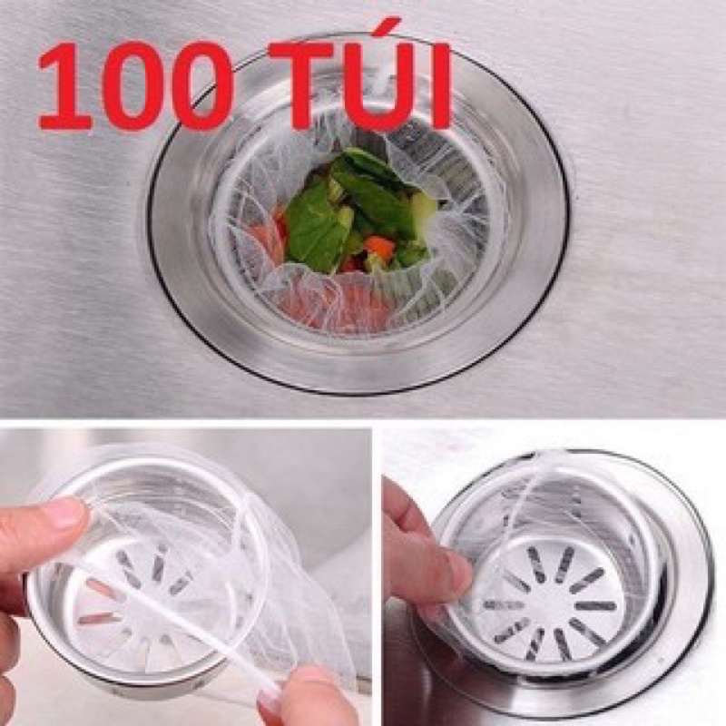 Bộ 100 túi lọc rác bồn rửa chén loại 1 có thun. Combo 100 túi lọc rác.