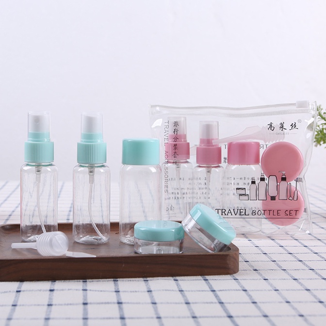 Bộ phụ kiện chiết mỹ phẩm 9 món xanh dương/hồng nhỏ gọn mang theo du lịch