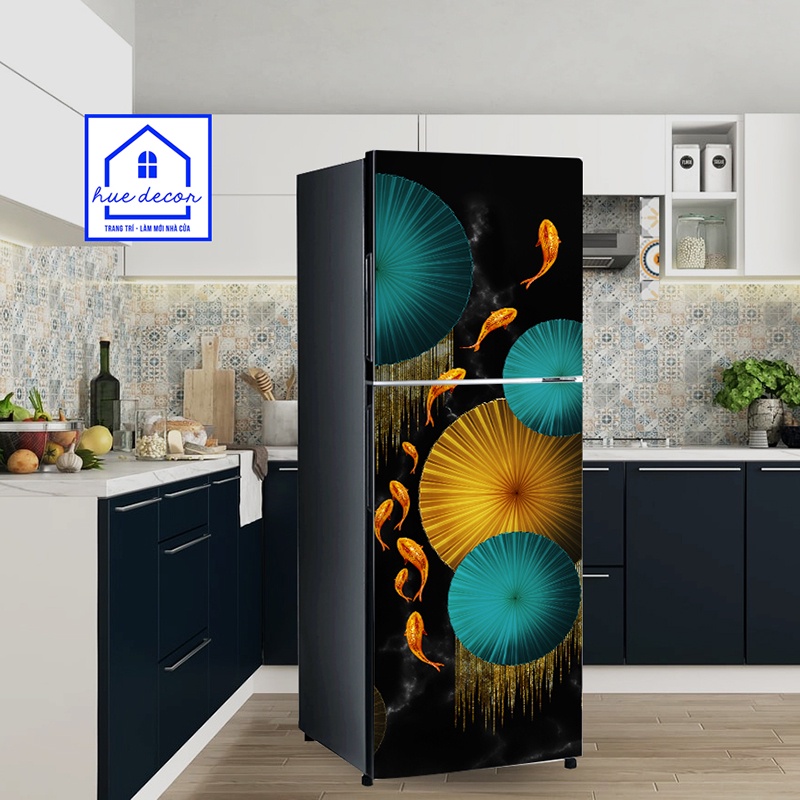 Decal dán tủ lạnh Cửu Ngư Quần Hội hàng xịn giá tốt
