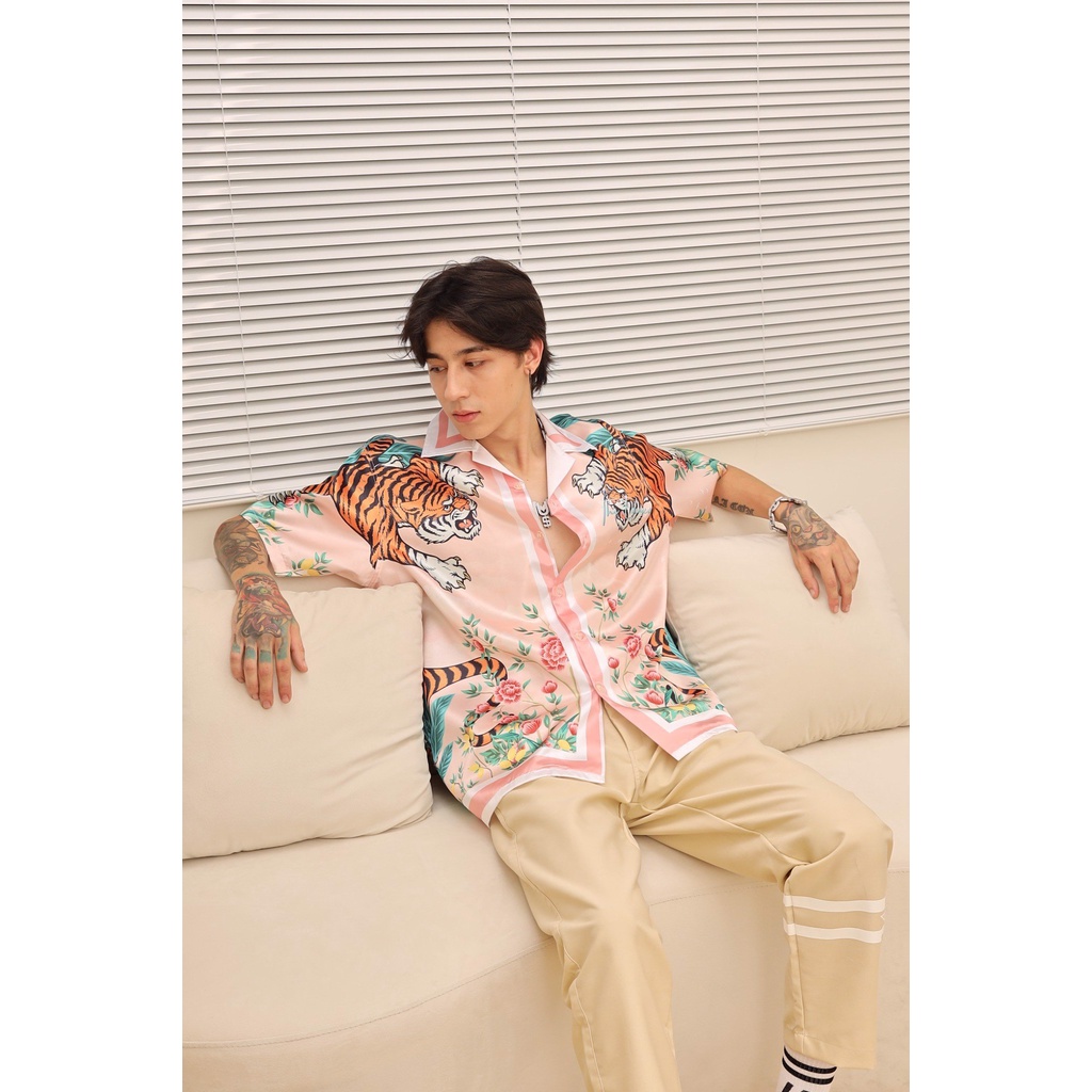 Áo Sơ Mi URBAN MONKEY EDENSEE TIGER Hồng Hoạ Tiết Đặc Biệt
