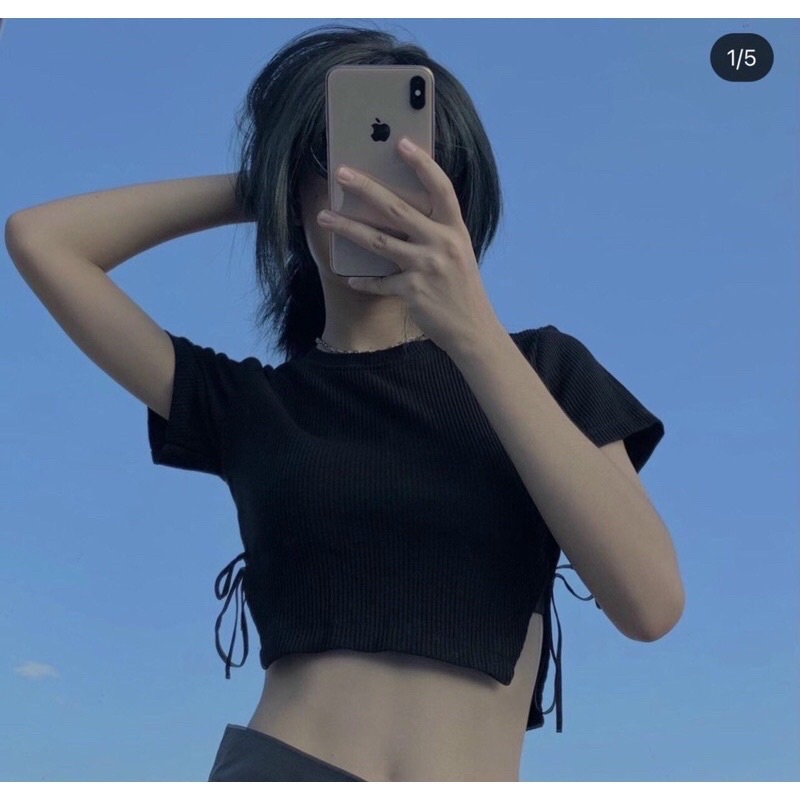 Áo croptop cột dây 2 bên eo trơn, hai màu P87777