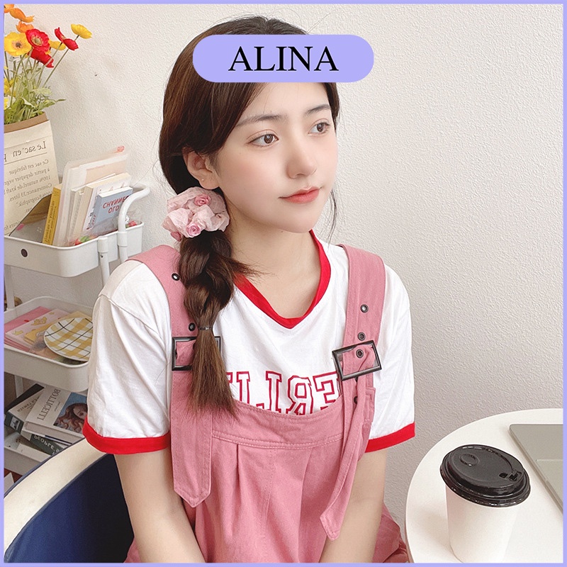 Dây Buộc Tóc Vải Hình Hoa Thêu, Cột Tóc Scrunchies Màu Pastel Xanh Hồng Dễ Thương Alina K4-V005