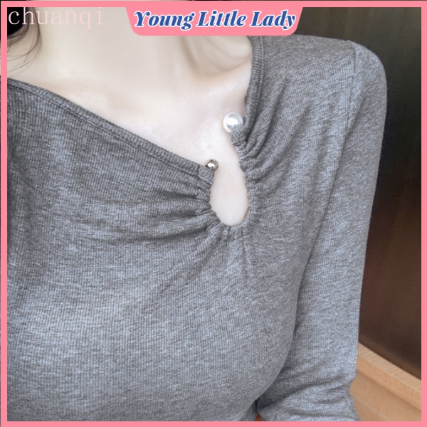 Áo thun tay dài dáng ôm phong cách phương Tây thời trang mùa thu mới cho nữ