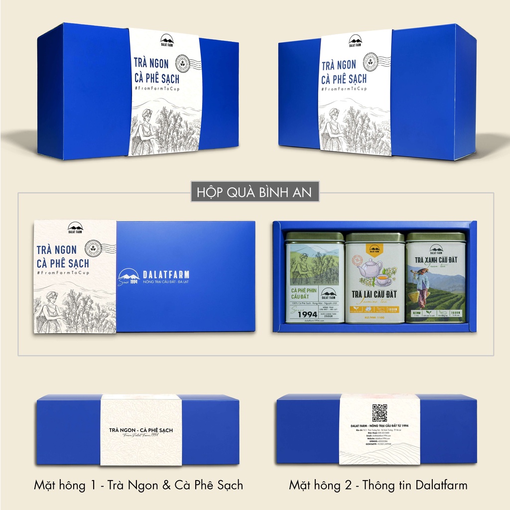Hộp Quà Bình An DalatFarm (Cà Phê Phin - Trà Lài Đặc Biệt - Trà Xanh Bà Tôi)