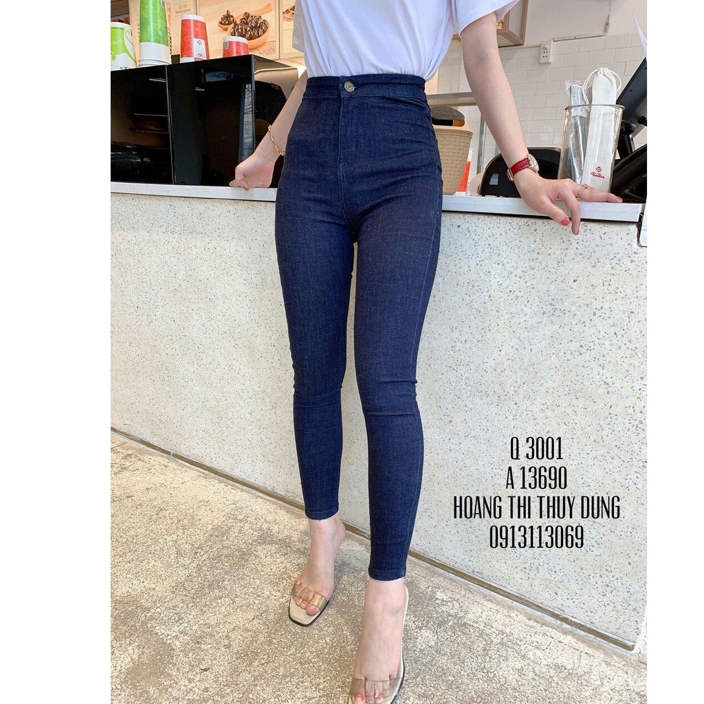 quaần jean nữ đai trơn xanh đậm xiịn