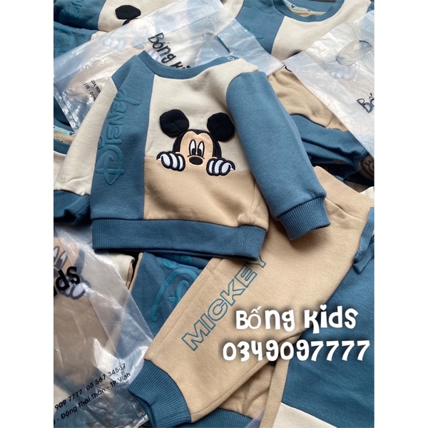 Bộ Nỉ Bé Trai Mickey Phối Màu Xanh Be PR