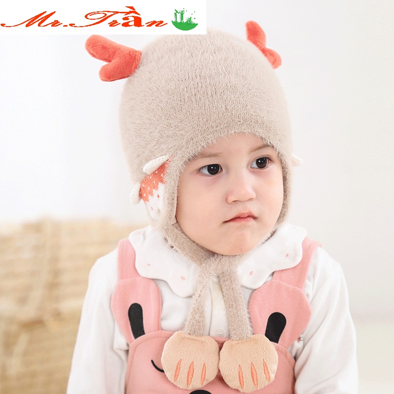 Mũ bé trai mùa thu đông siêu dễ thương bé trai bé gái ấm áp bảo vệ tai trẻ em mũ sang trọng mũ len Tuyết Tai NAI
