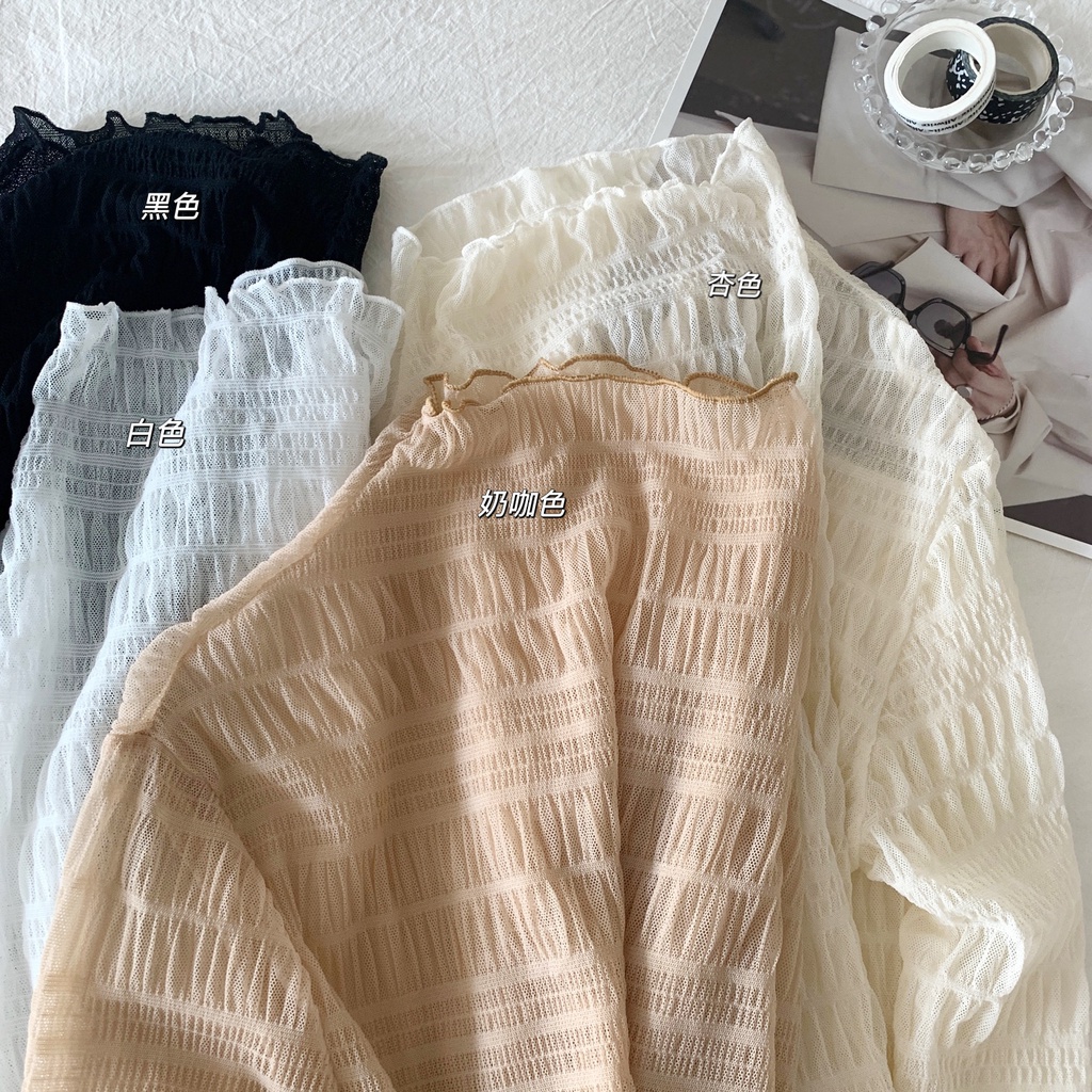 NZN Phong Cách Mới Nửa Cổ Cao Thêu Hoa Tinh Tế Bên Trong Áo Sơ Mi Ren Siêu Cổ Tích Gạc Đế